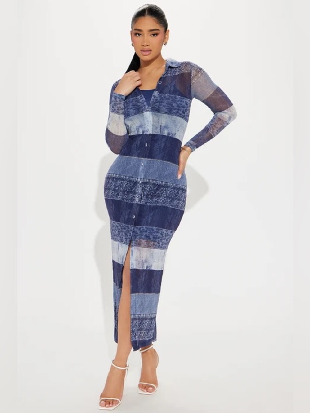 Denim Mesh Maxi Dress